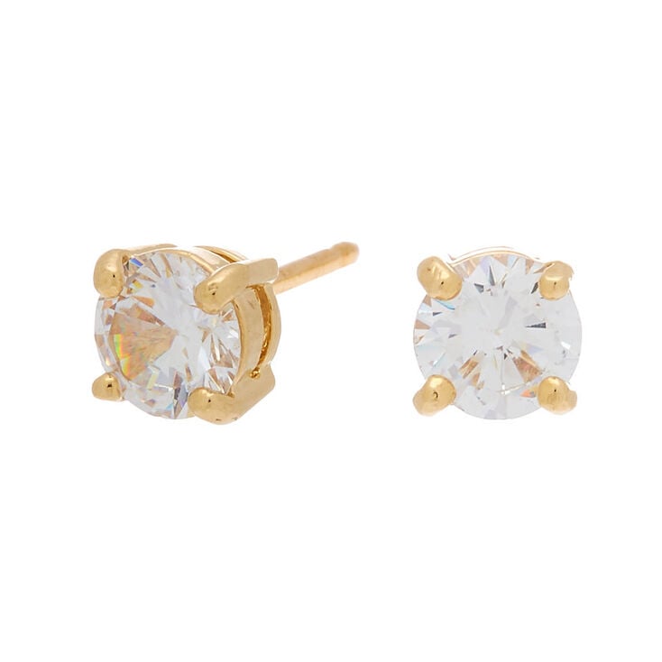 18kt Gold Plated Cubic Zirconia Round Stud Earrings - 6MM,