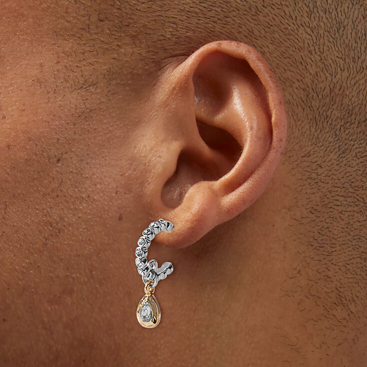 Mixed Metal Crystal Drop Textured Hoop Earrings - 6 Pack,