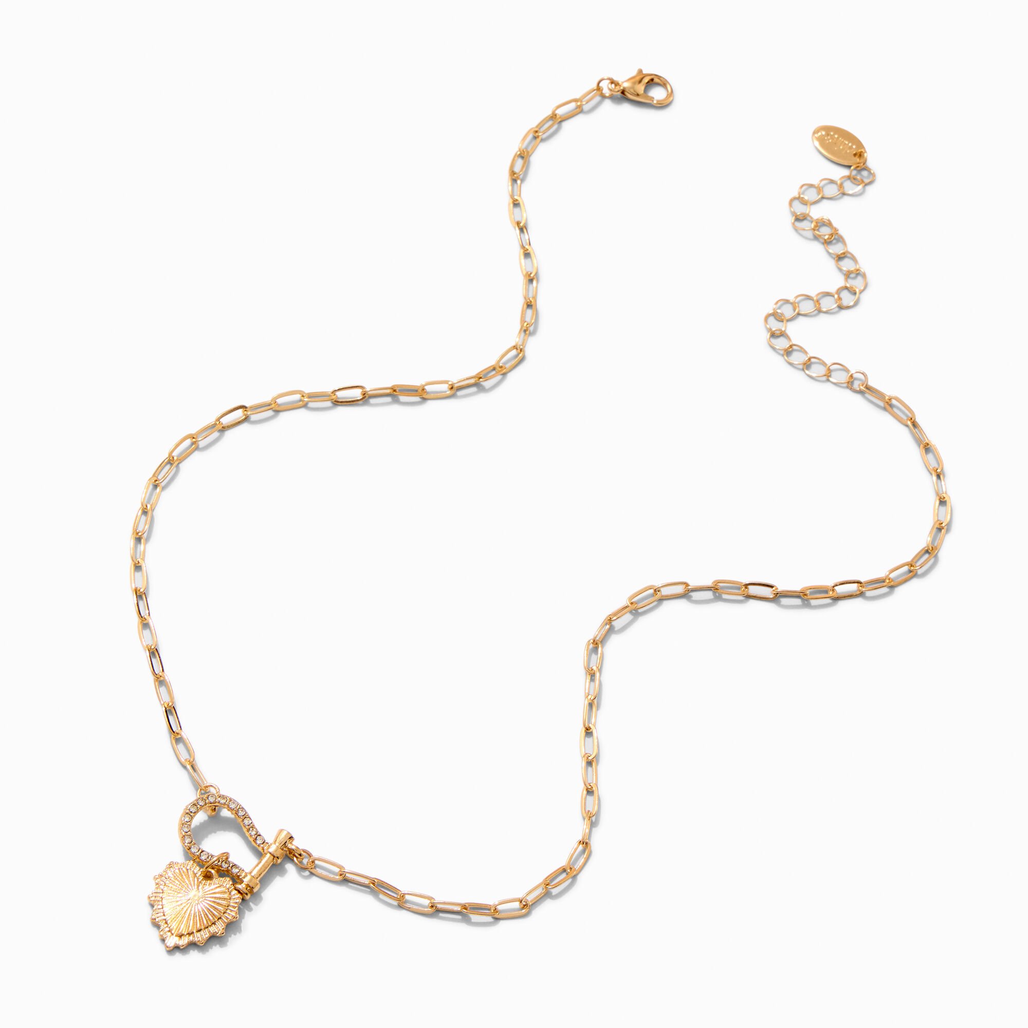 Gold-tone Heart Pendant Necklace,