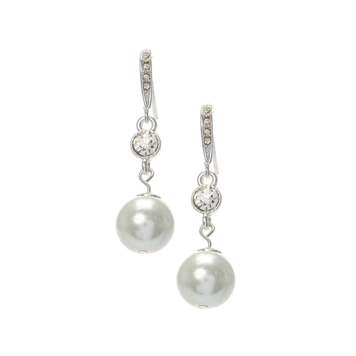 Linear Crystal &amp; Large Pearl Drop Earring Set,