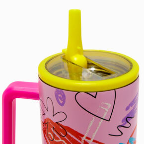 Mini Pink Doodle Stainless Steel Handled Tumbler,