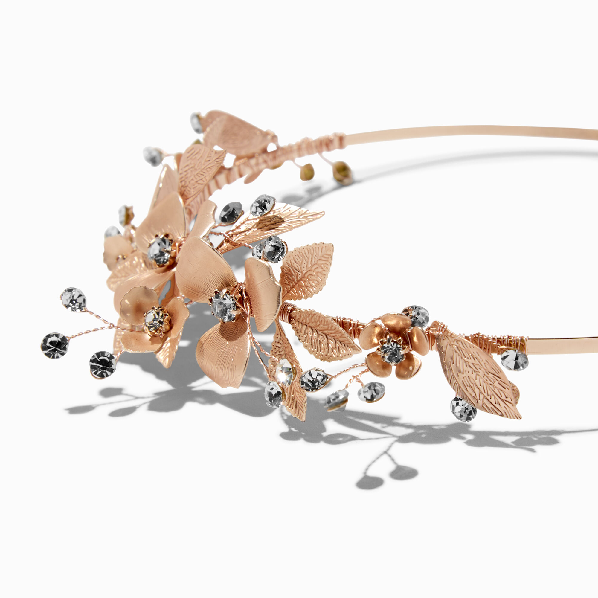 Serre-tête strass et fleur mat couleur doré rose,