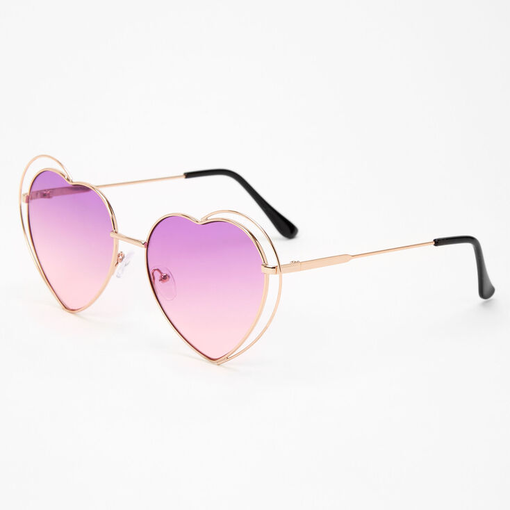 Gold Double Heart Sunglasses - Purple,