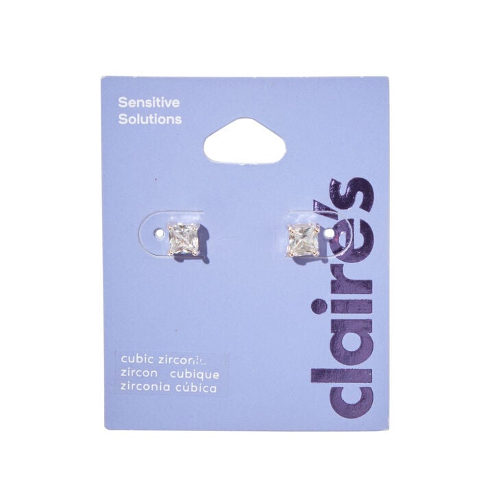 Silver Cubic Zirconia Square Stud Earrings - 5MM