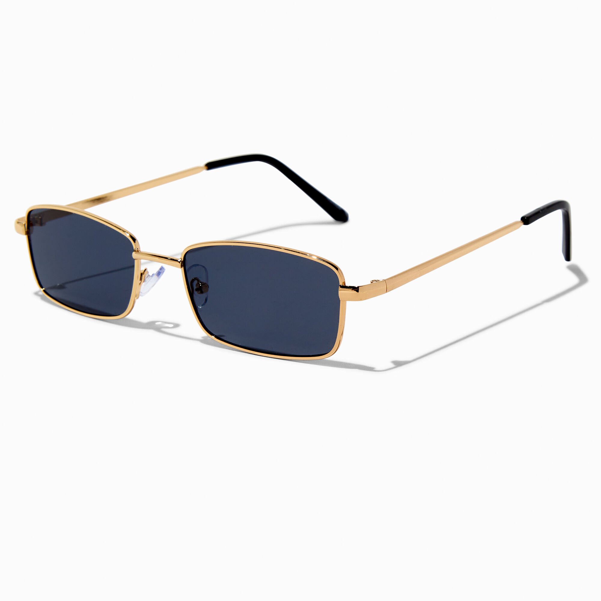 Gold Rectangular Metal Sunglasses,