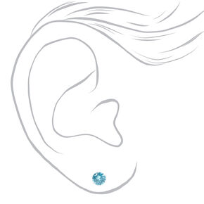 Silver Cubic Zirconia Turquoise Round Stud Earrings - 5MM,
