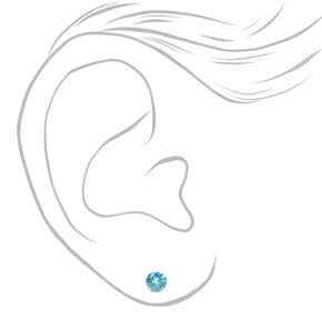 Silver-tone Cubic Zirconia Round Stud Earrings - Turquoise, 5MM,