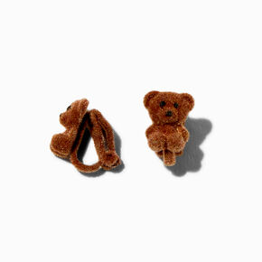 Fuzzy Teddy Bear Clip-On Earrings ,