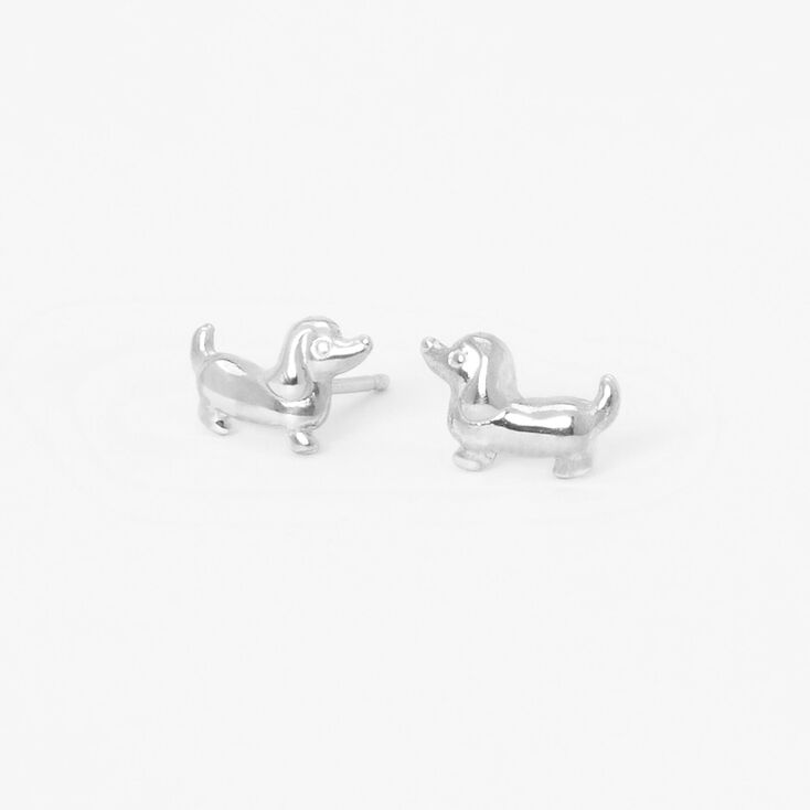 Sterling Silver Wiener Dog Stud Earrings,