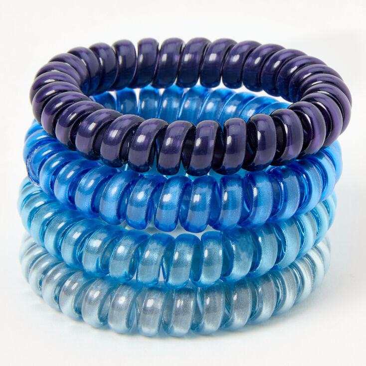 Mixed Blue Reflective Spiral Hair Ties - 4 Pack,