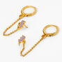 18kt Gold Plated Hoop Connector Chain Lightning Bolt Stud Earrings,