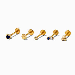 Gold-tone Stainless Steel Mixed Sapphire 16G Threadless Helix Earring - 5 Pack ,