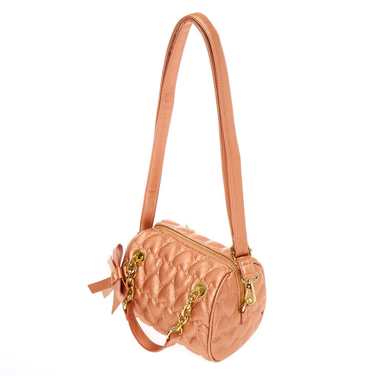 Quilted Hearts Satchel Crossbody Bag - Rose Gold,