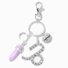 Porte-cl&eacute;s zodiaque couleur argent&eacute;e strass mystiques Capricorne,