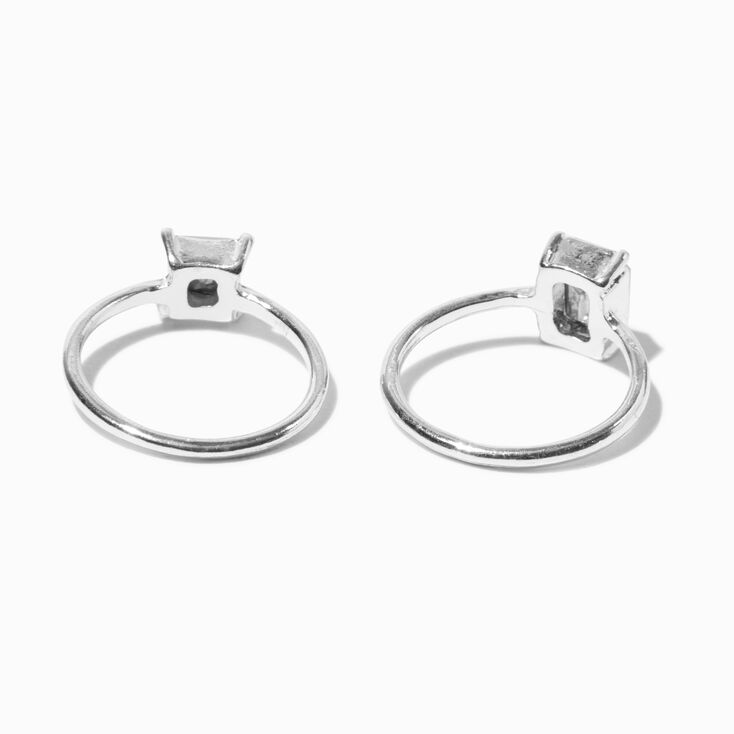 Silver-tone Crystal Geometric Rings Stack - 3 Pack,
