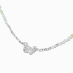 Silver-tone Butterfly Seed Bead Pendant Necklace,