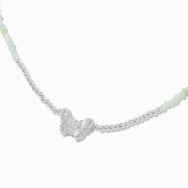 Silver-tone Butterfly Seed Bead Pendant Necklace,