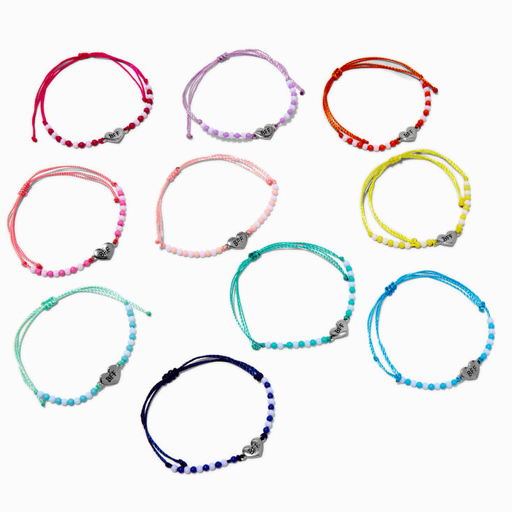 Best Friends Heart Adjustable Bracelets - 10 Pack,