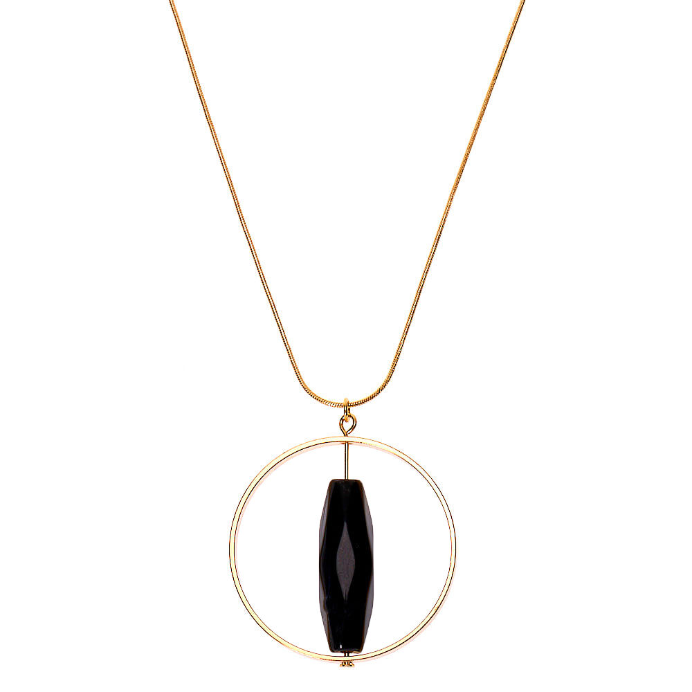 Gold Spin Stone Long Pendant Necklace,