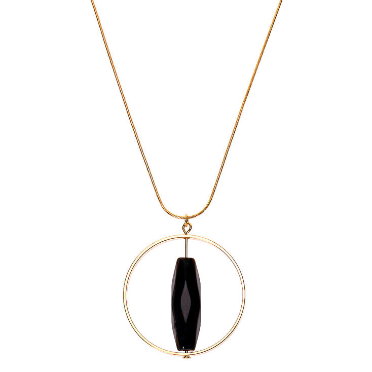 Gold Spin Stone Long Pendant Necklace,