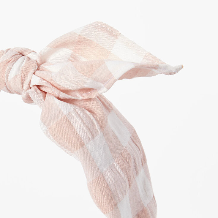 Gingham Knotted Bow Headband - Pink,