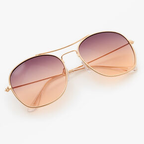 Rose Gold Studded Square Aviator Sunglasses - Lavender,