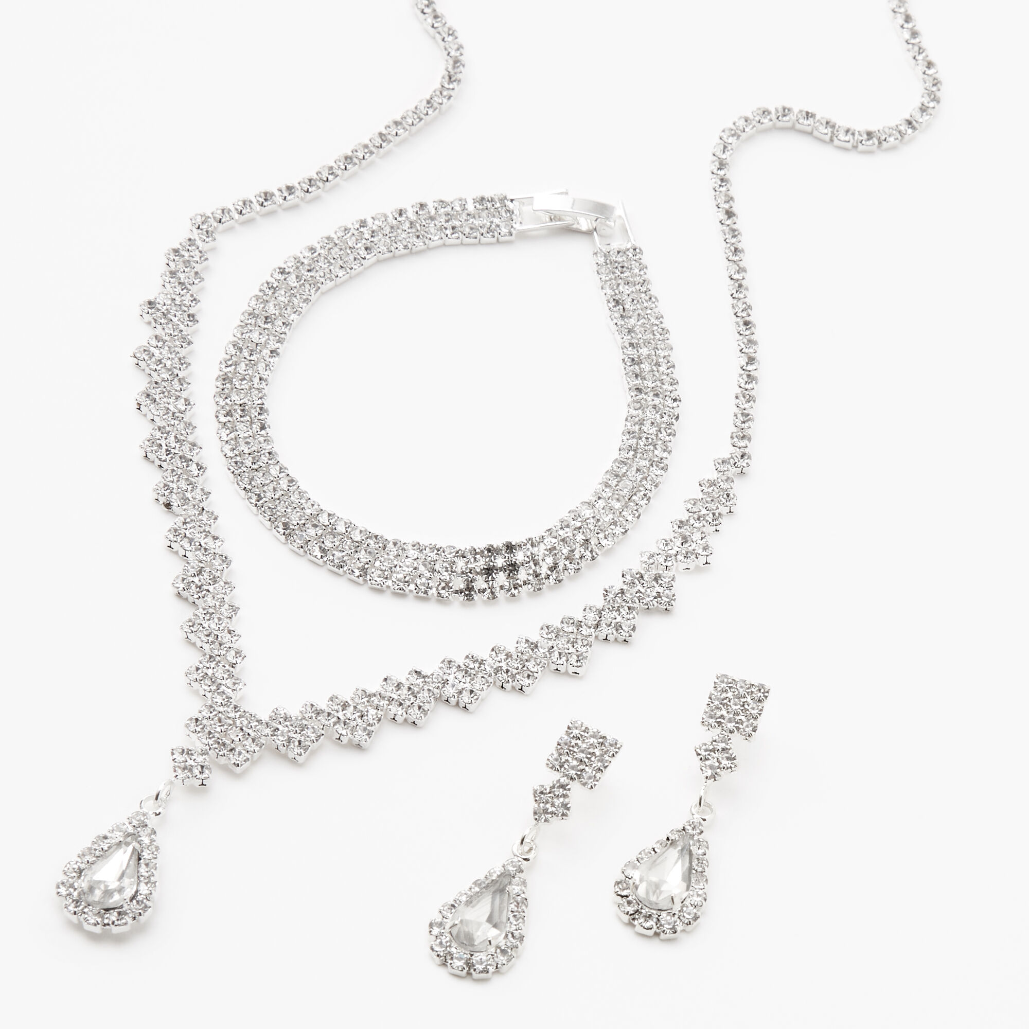 View Claires Tone Cubic Zirconia Teardrop Jewelry Set 3 Pack Silver information