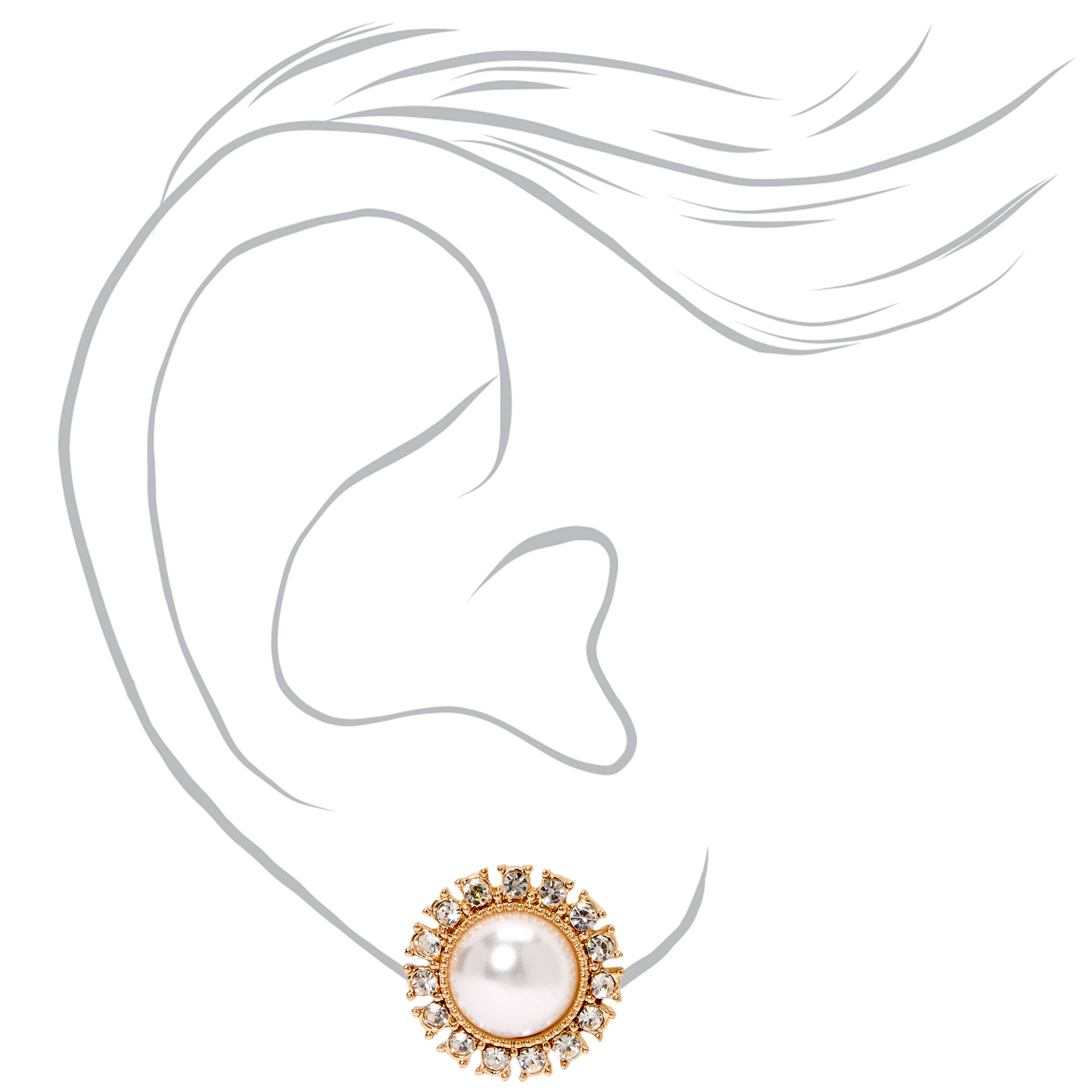 Gold Pearl Halo Stud Earrings,