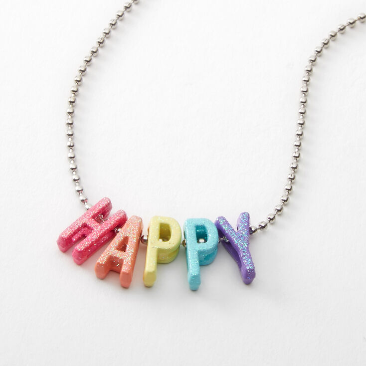Claire's Collier à pendentif arc-en-ciel fluo « Happy »