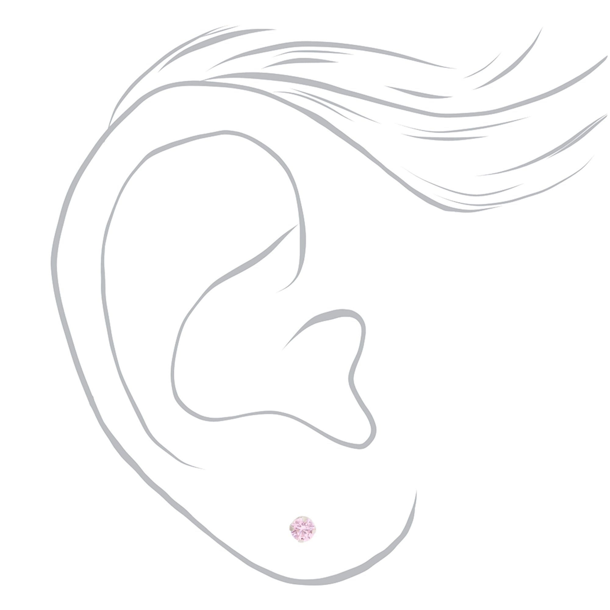 14kt White Gold 3mm October Pink Ice Cubic Zirconia Studs Ear Piercing Kit with Ear Care Solution,