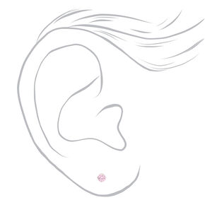 14kt White Gold 3mm October Pink Ice Cubic Zirconia Studs Ear Piercing Kit with Ear Care Solution,