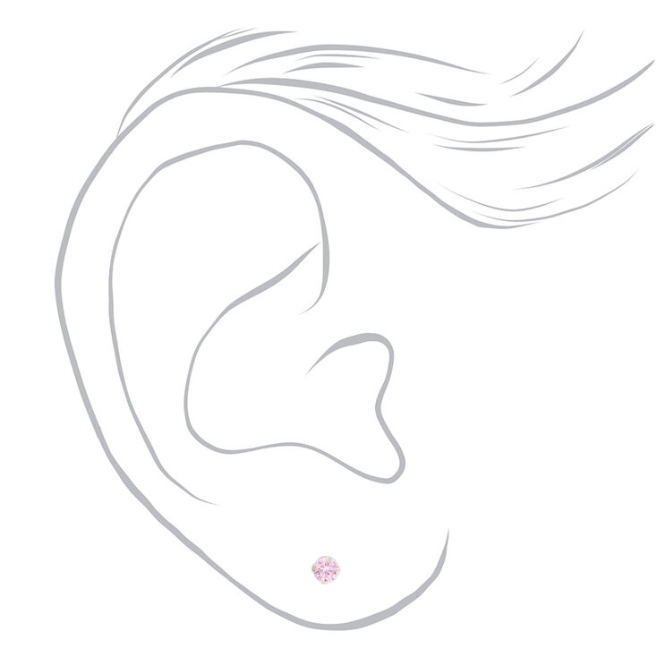14kt White Gold 3mm October Pink Ice Cubic Zirconia Studs Ear Piercing Kit with Ear Care Solution,