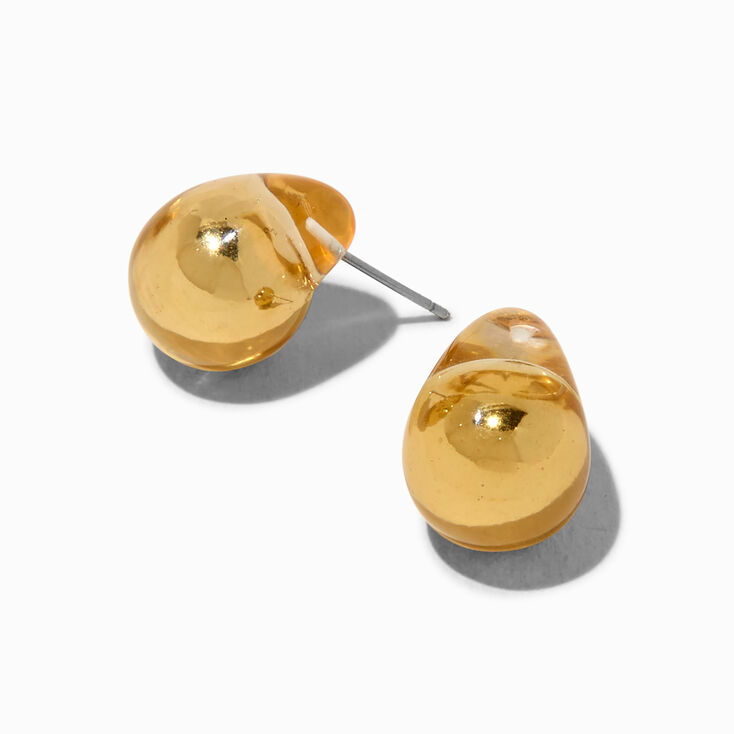Clear Gold-tone Large Bean 1&quot; Drop Earrings,