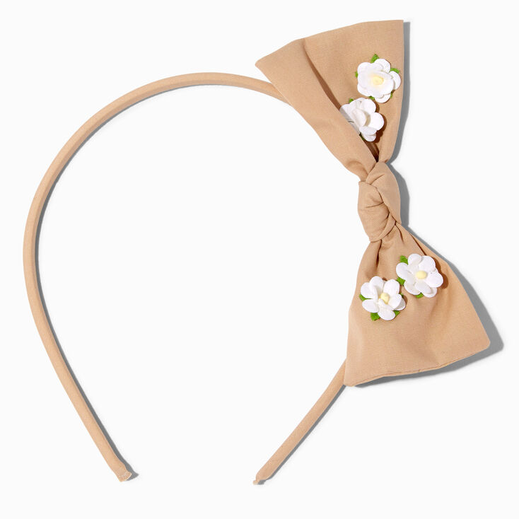 Claire&#39;s Club Dainty Flower Tan Bow Headband,