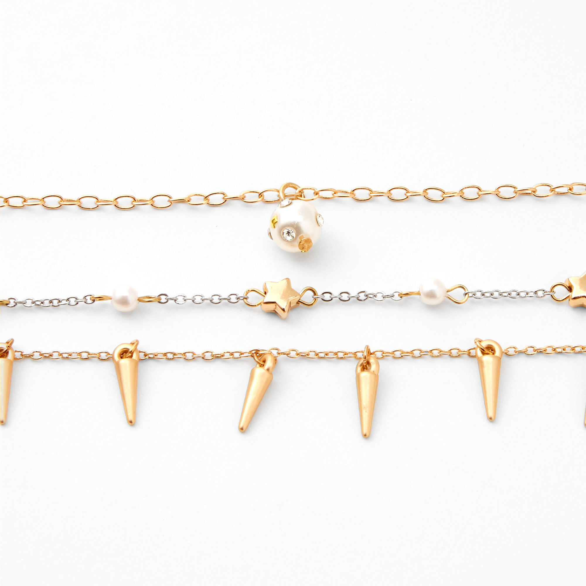 Mixed Metal Spike & Star Charm Choker Necklaces - 3 Pack,