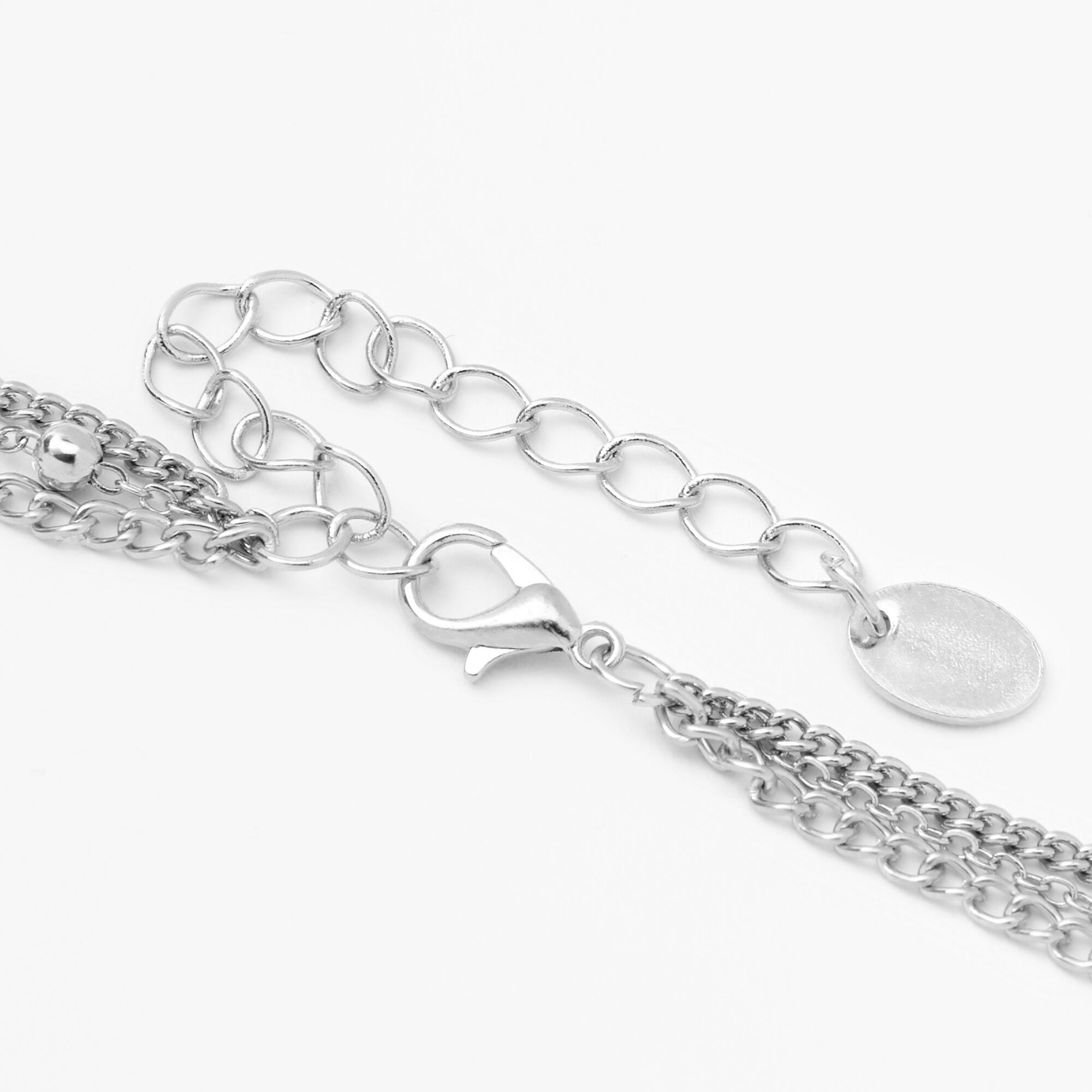Silver Lightning Bolt Yin Yang Multi Strand Choker Necklace,