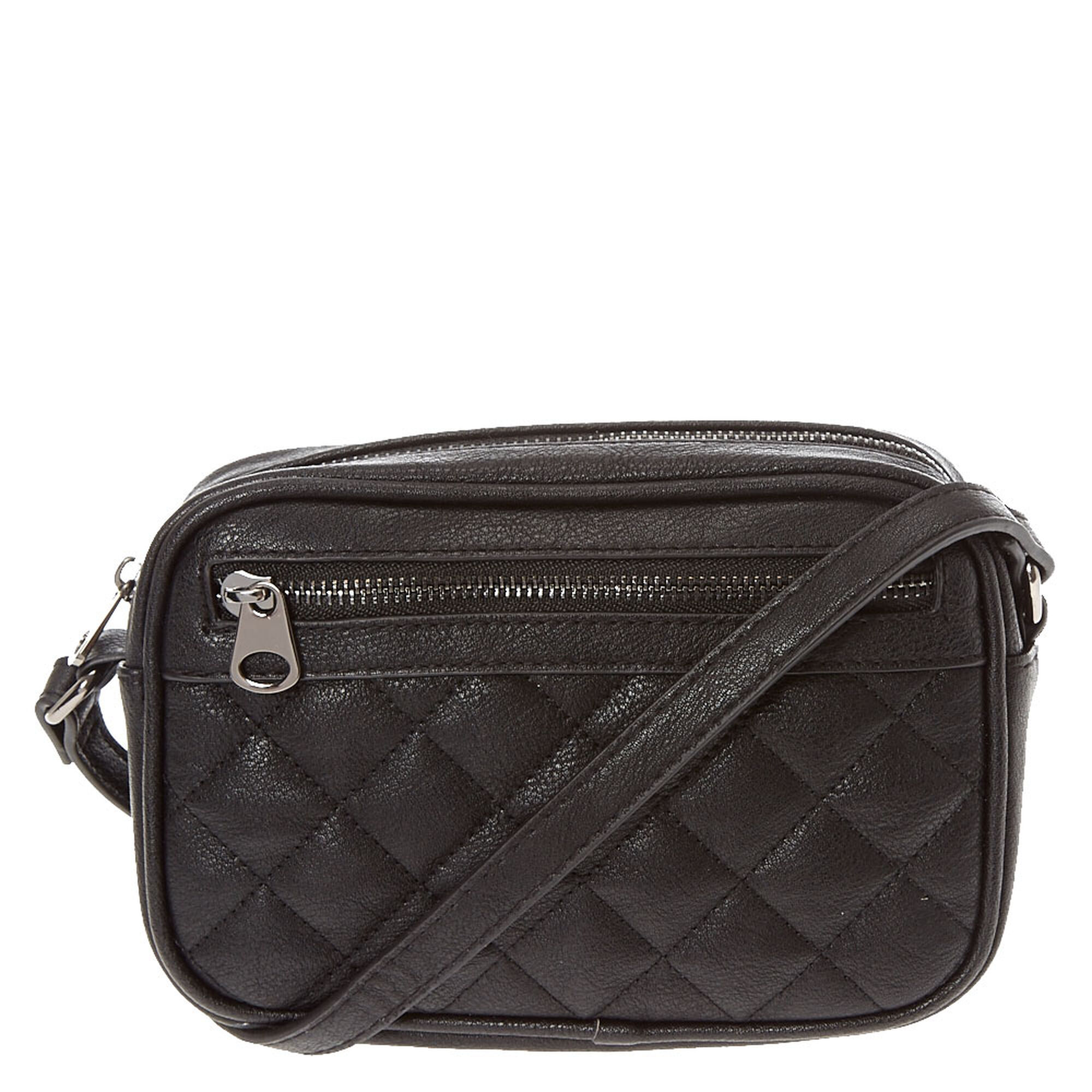 Black Quilted Faux Leather Crossbody Bag | Claire&#39;s US