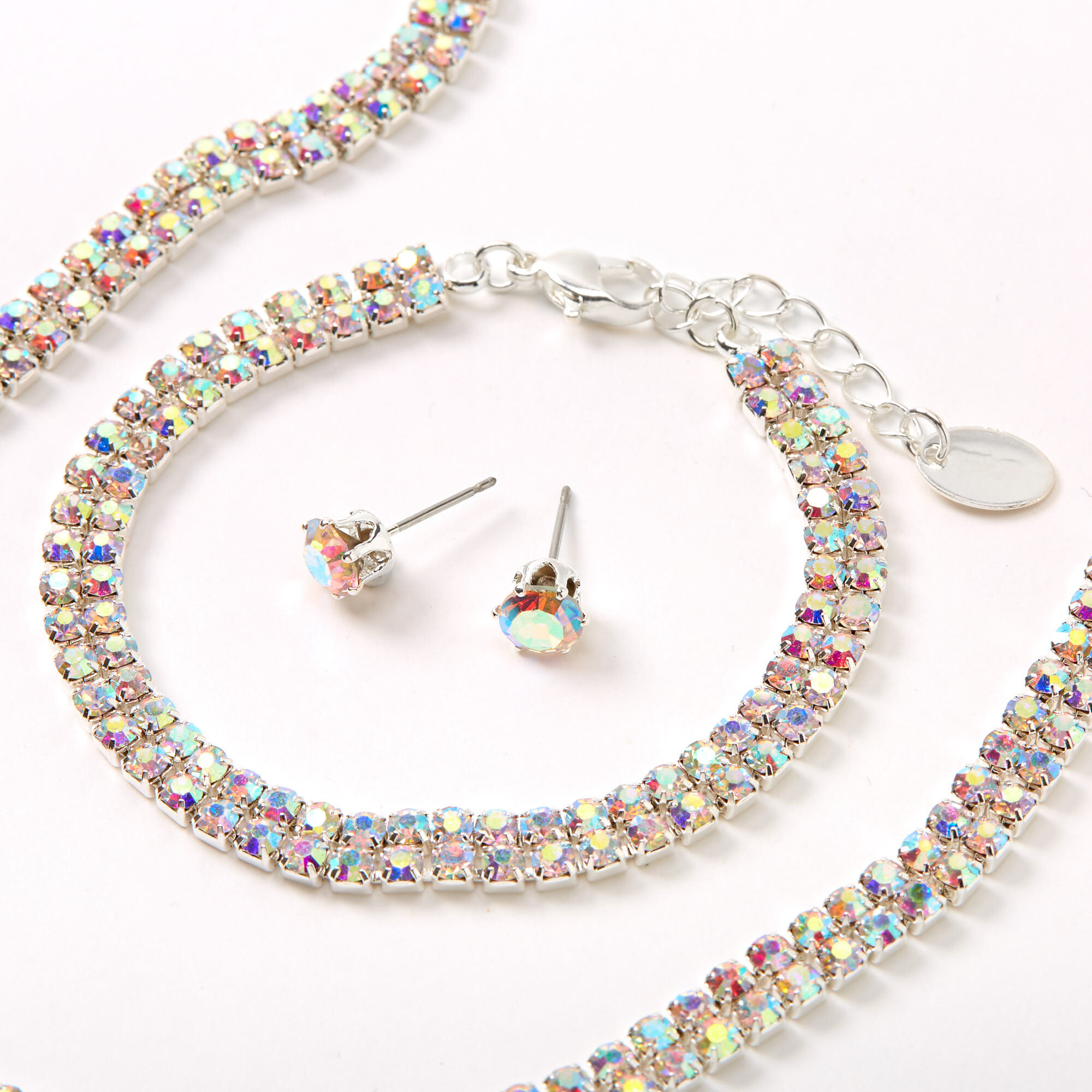 Rainbow Rhinestone Jewelry Set - 3 Pack,