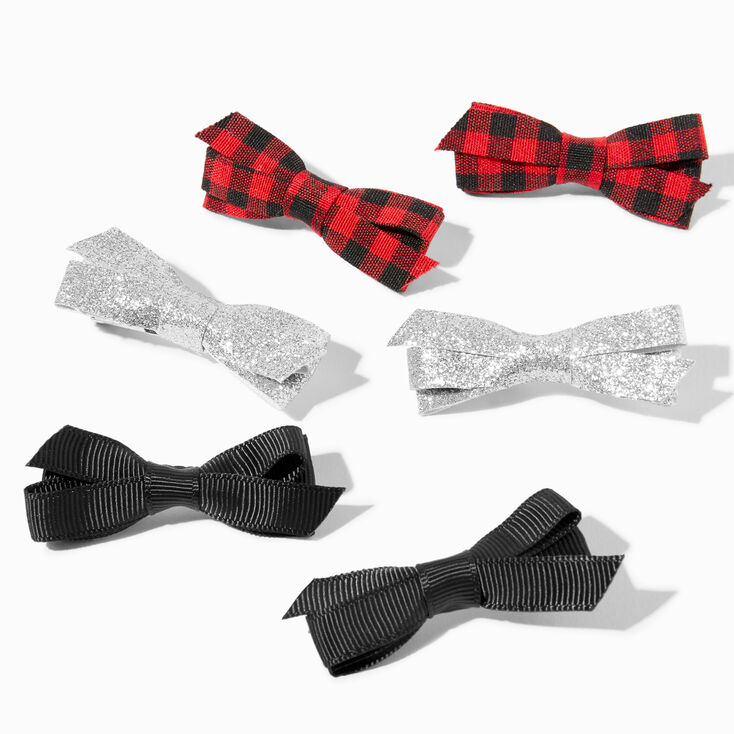 Claire&#39;s Club Plaid Glitter Bow Snap Hair Clips - 6 Pack,