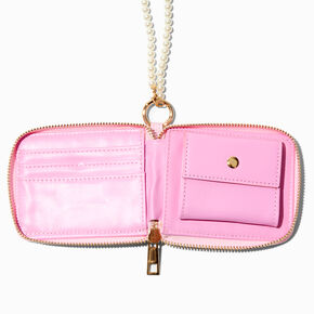 Pink Quilted Wallet with Pearl Lanyard,