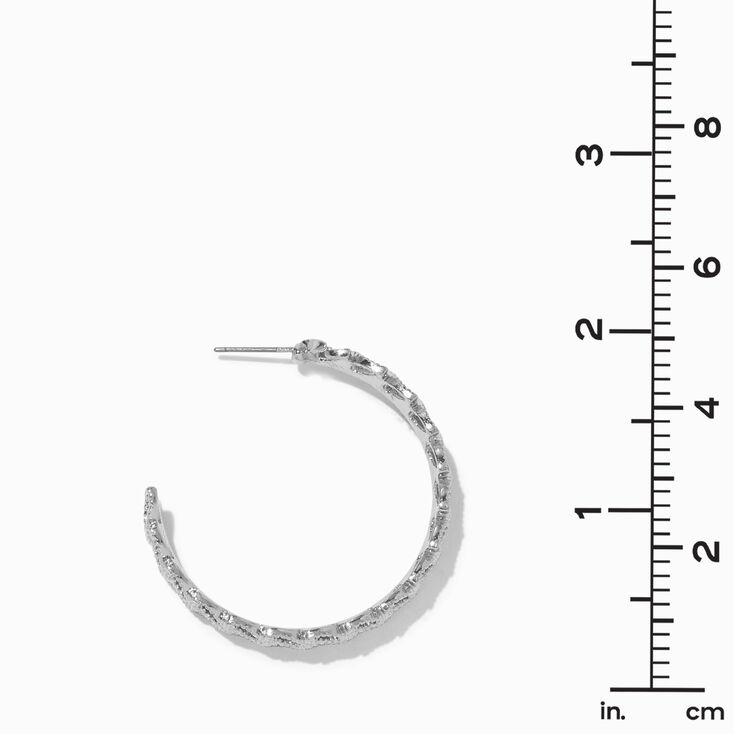 Silver-tone 40mm Textured Leaf Hoop Earrings,