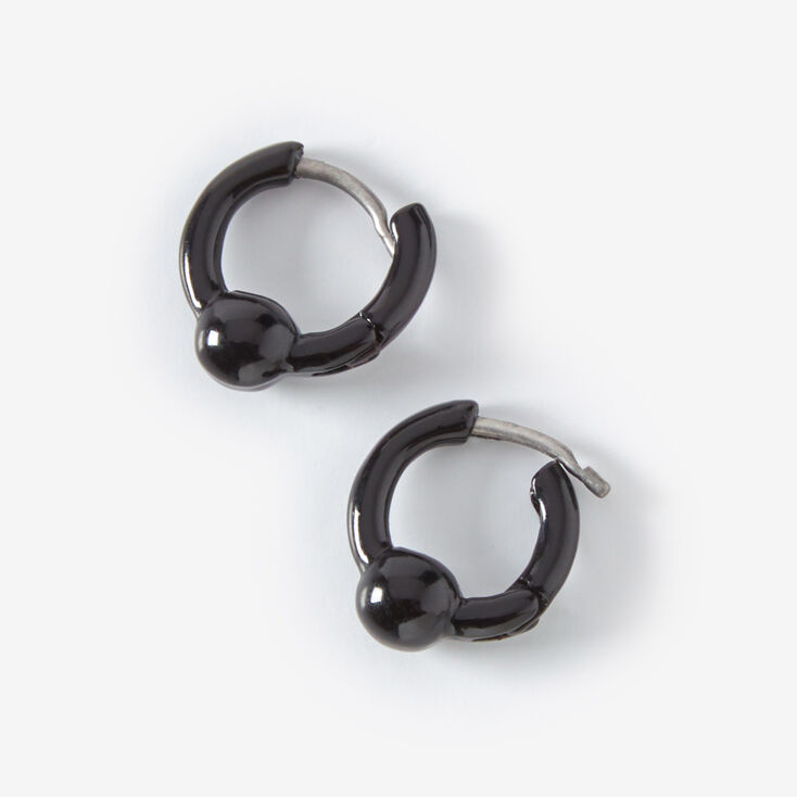 Black Ball Huggie Hoop Earrings,