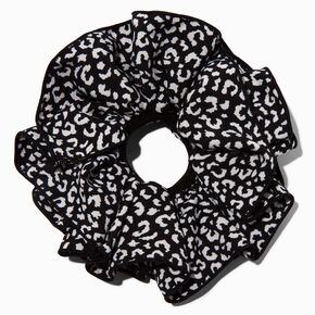 Black &amp; White Cheetah Print Hair Scrunchie,