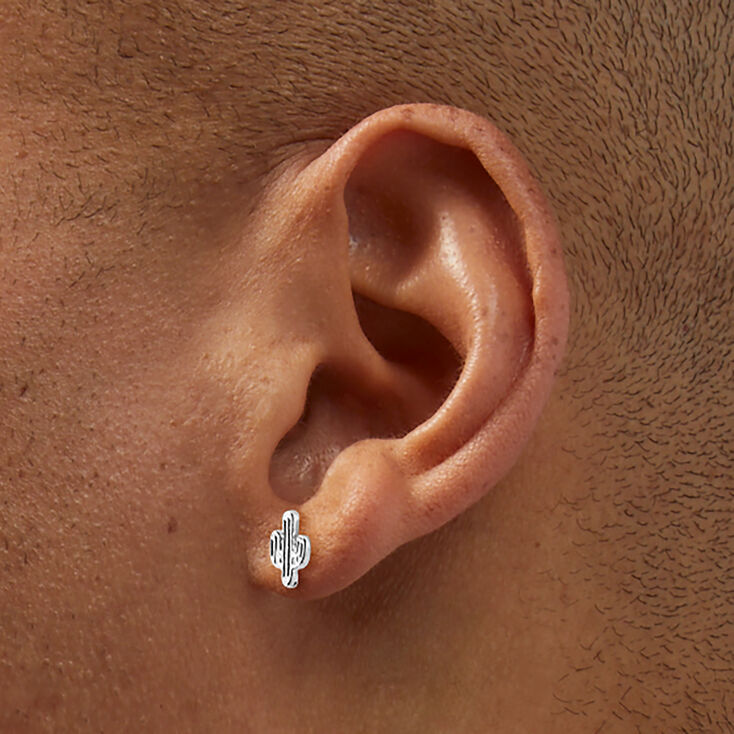 Silver-tone Cactus Stud Earrings,