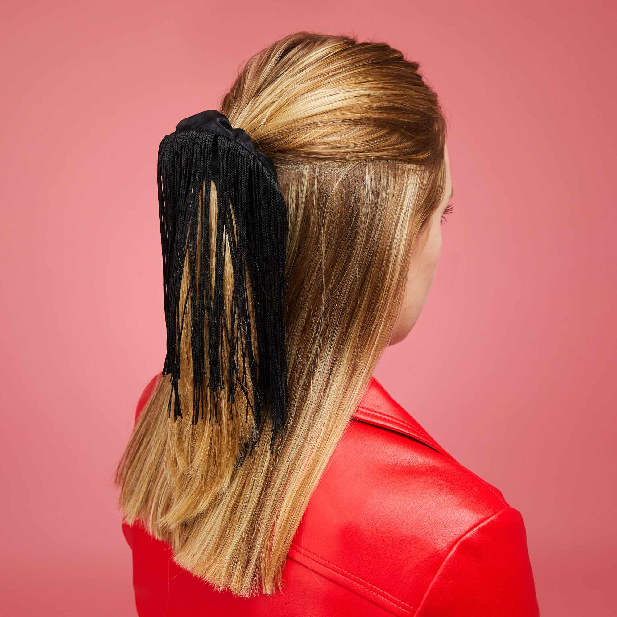 Medium Black Fringe Hair Scrunchie | Claire's