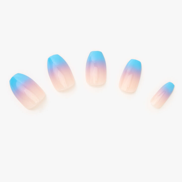 Cotton Candy Blue Ombre Coffin Faux Nail Set - 24 Pack,