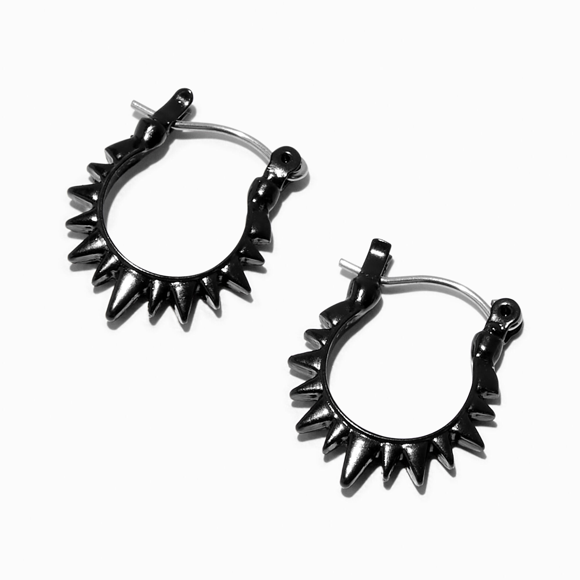 Black 15MM Spiked Hoop Earrings,