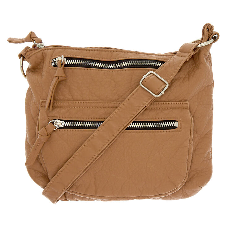 Faux Leather Crossbody Bag - Tan,