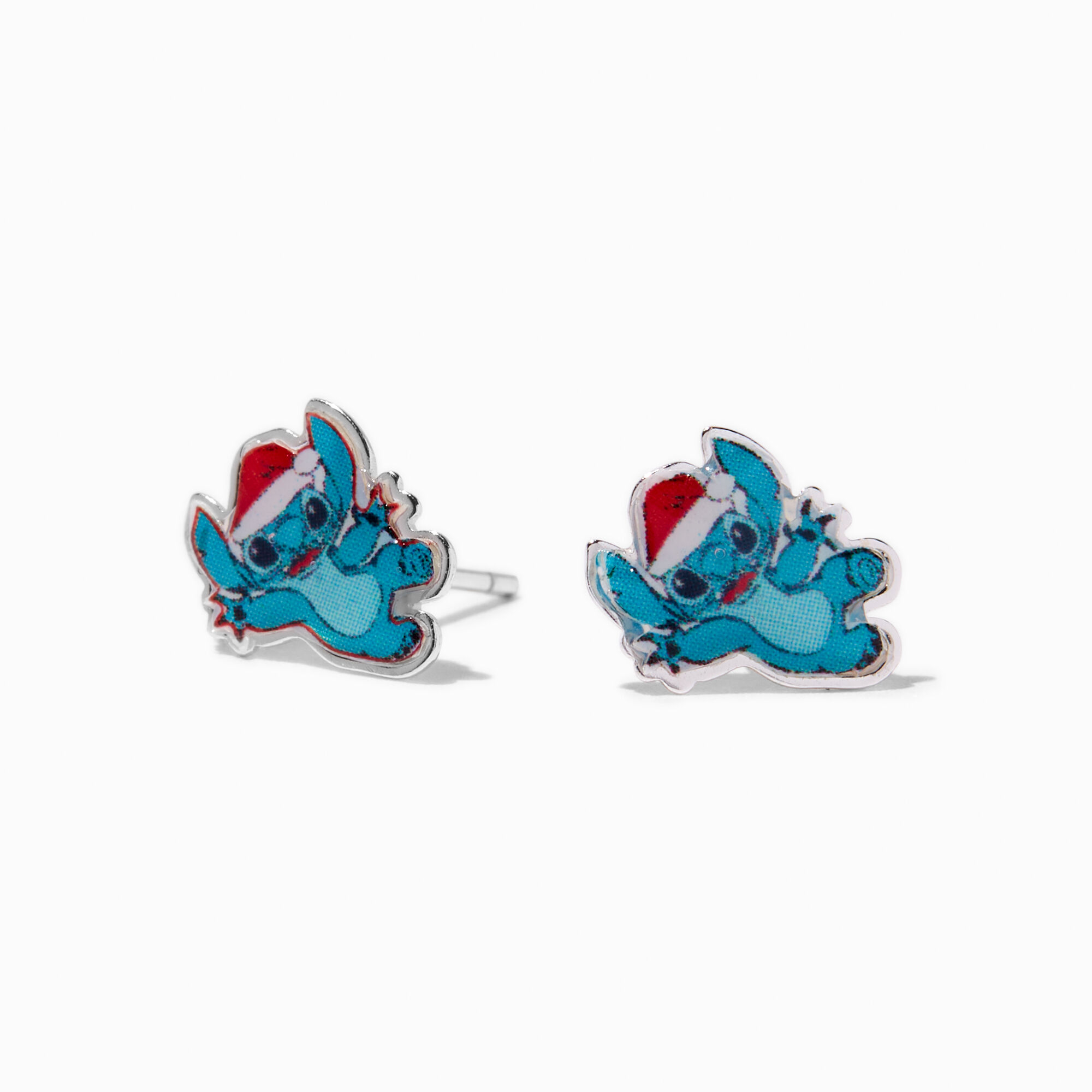 Sterling Silver Disney Stitch Christmas Figure Enamel Stud Earrings,