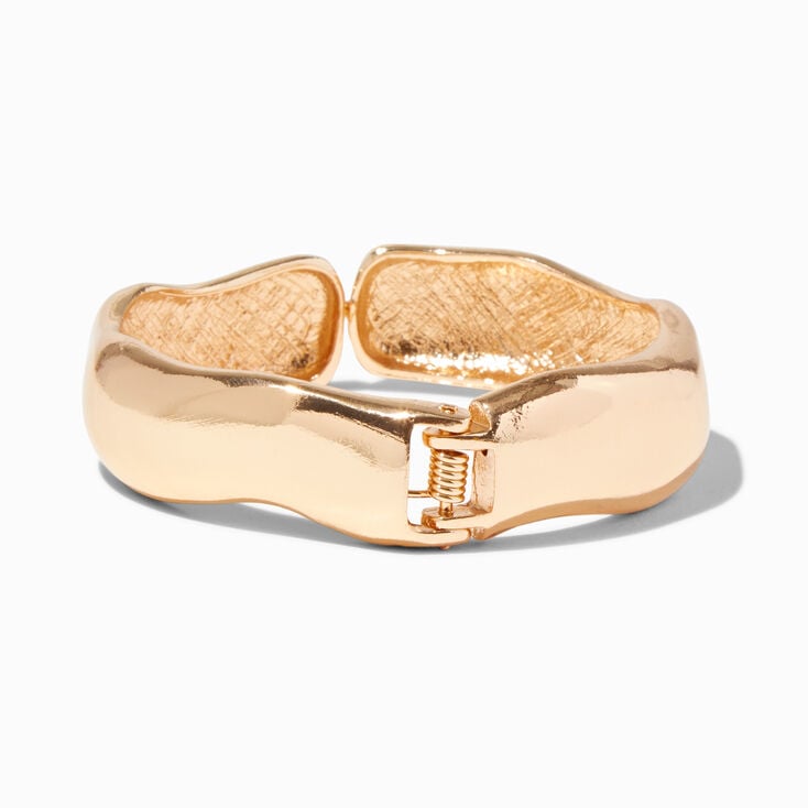 Gold-tone Thick Wave Hinged Bangle Bracelet ,